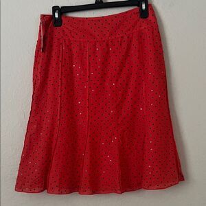 NWT DKNY A Delivery Red Polka Dot Skirt with Sequins in Size 2